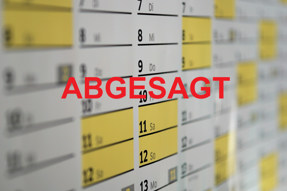 Kalender mit dem Hinweistext Abgesagt
