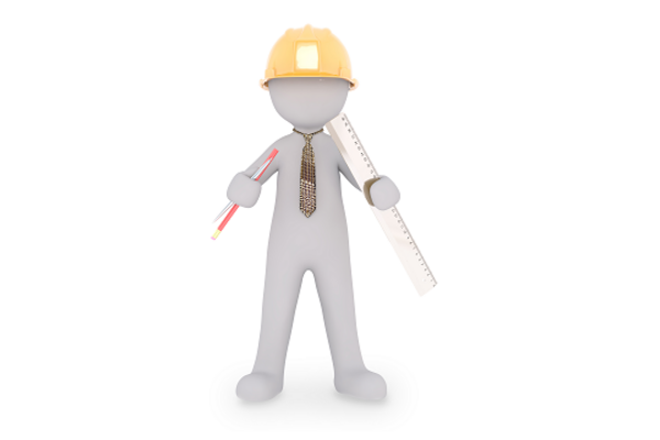 3D Figur mit Bauhelm und Werkzeug