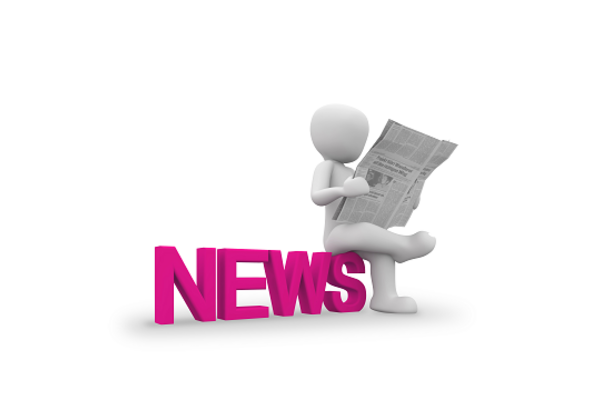 3D Figur sitzt auf dem Wort "News"