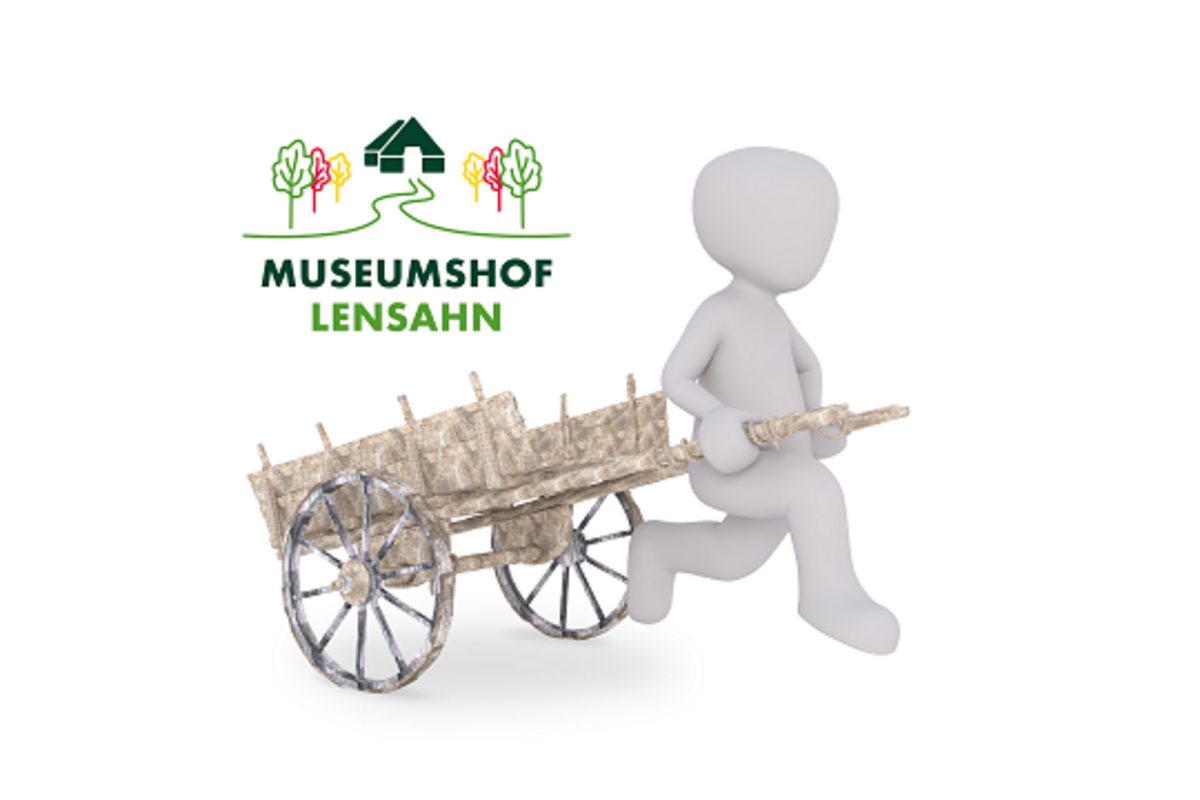 3D Figur mit einem Karren und dem Logo vom Museumshof