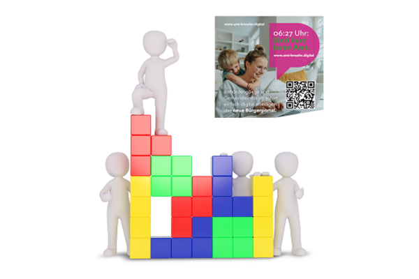 3D Figuren auf bunten Steinen
