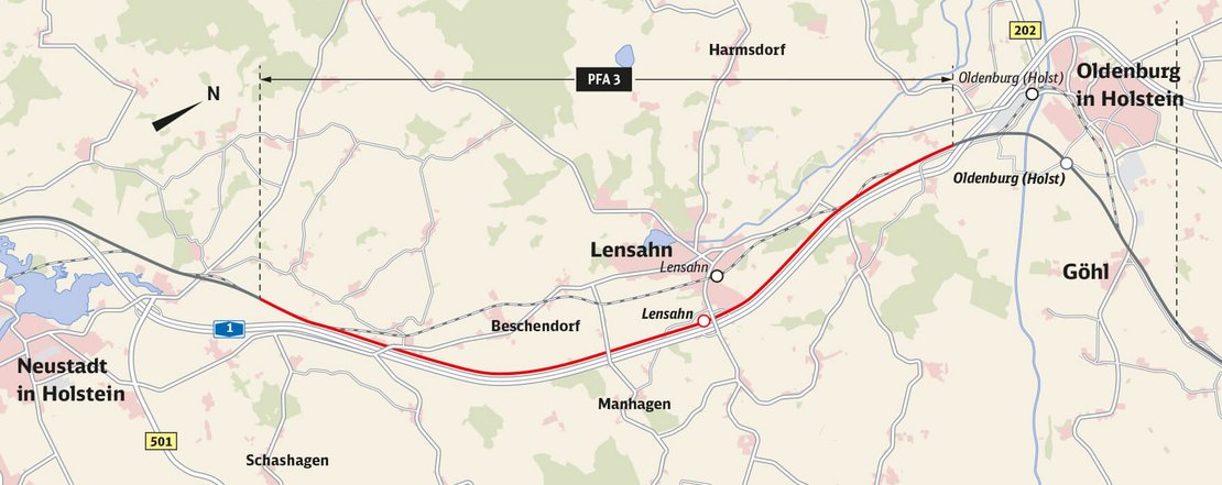 Kartenausschnitt der Trasse